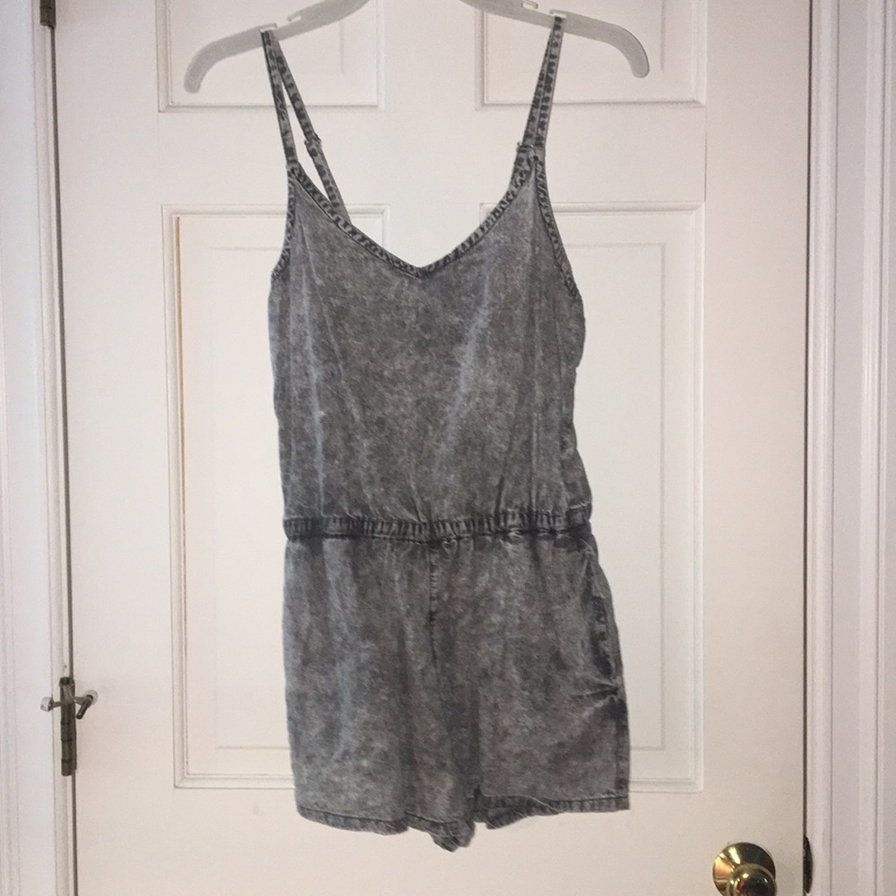 Grey acid wash denim romper